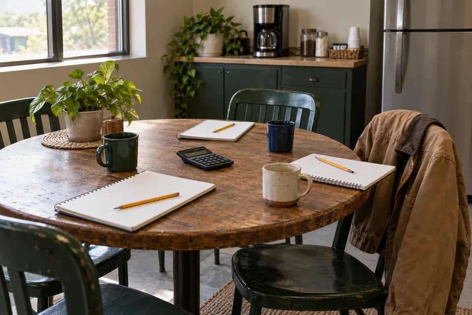 A practical workspace with notebooks prepared for a financial education discussion